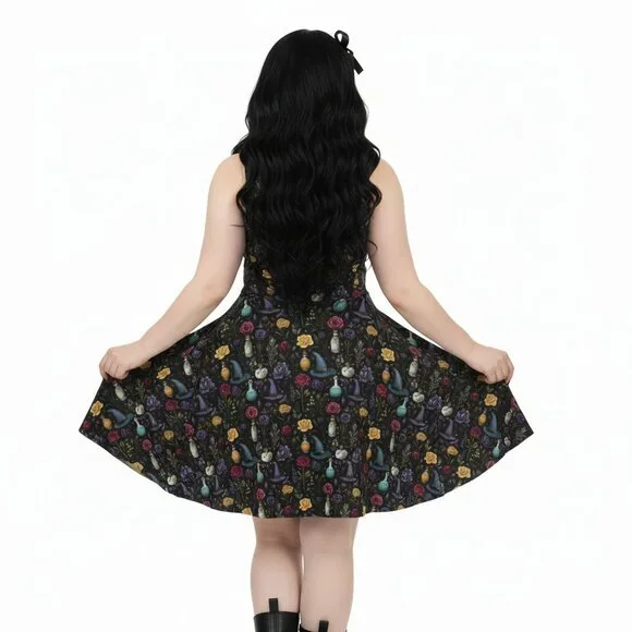 Whimsigoth Witchy Goth Fit & Flare Dress - Picture 9 of 15